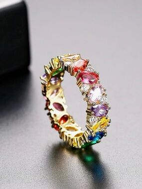 Rainbow Eternity Band Ring | 18K Gold Plated